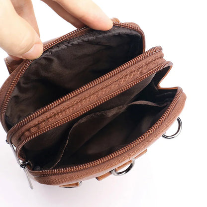 Men S Mobile Phone Waist Bag Leather Multifunctional 7 Cross-Body Shoulder Retro Wear Belt