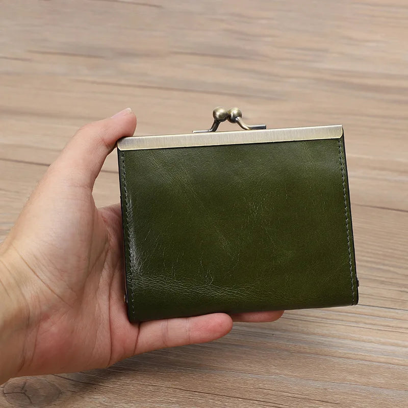 Head Layer Oil Wax Cattle Pickups Cover Ladies Retro Certificate Bag Multi Card Real Pickup