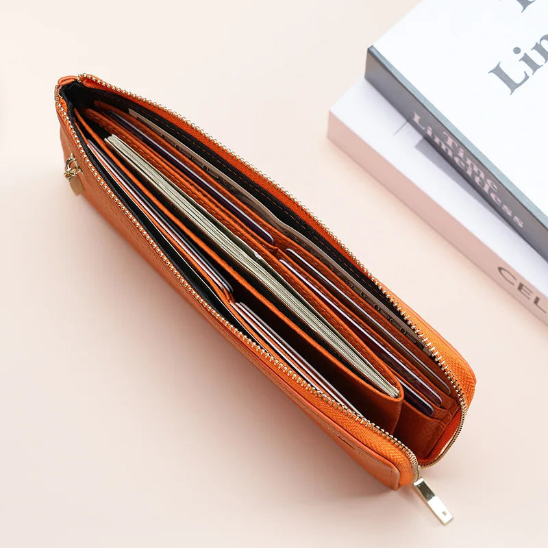 Thin Light Zipper Wallet Leather Women S Wallet Long Rfid Anti-Theft Brush