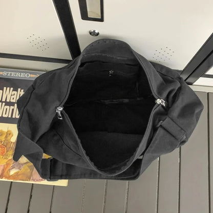 Solid Color Canvas Female Crossbody Bags Women Large Capacity Shopping Messenger Bag Student