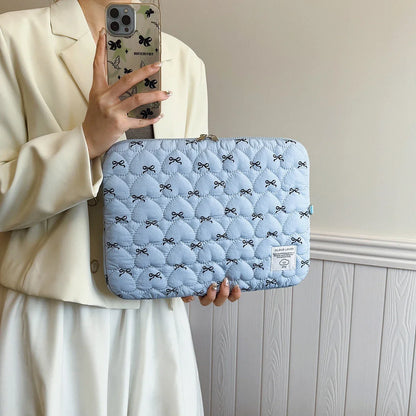 Bow Print Heart-Shaped Quilting Laptop Bag 11 Inch14 Inch15 Inch Scratch-Resistant Computer Daily