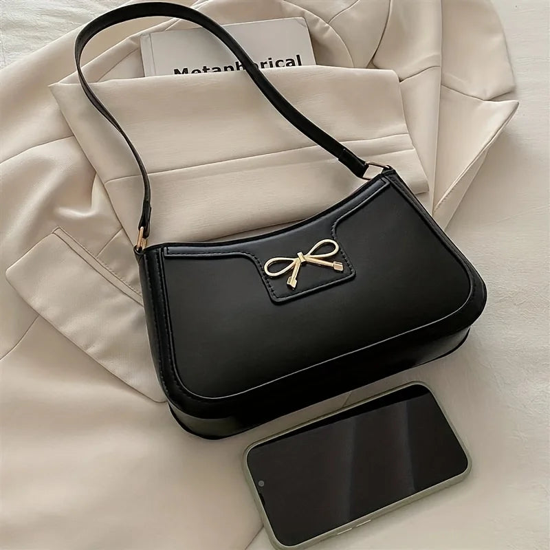 Bow Detail Shoulder Bag for Women – Chic Leather Underarm Purse