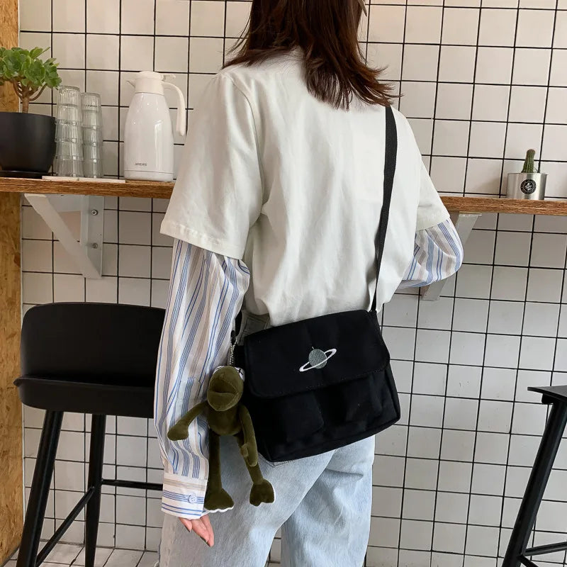 Solid Color Small Canvas Bag Bags Women Messenger Youth Famale Large Capacity Shoulder Cross Ladies