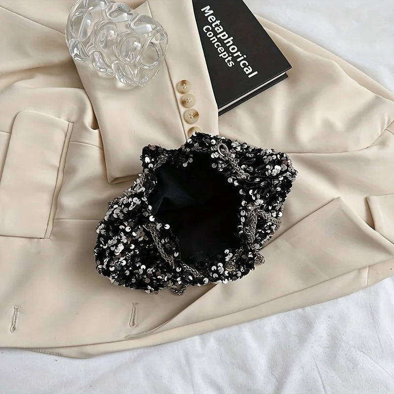 Sequin Bucket Bag with Chain Strap – Glam Mini Crossbody