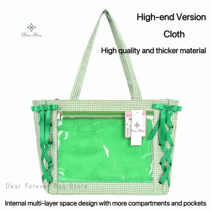 Japanese Sweet Women Ribbon Ita Bag Cute Lolita Girl Transparent Handbags Large Capacity Tote
