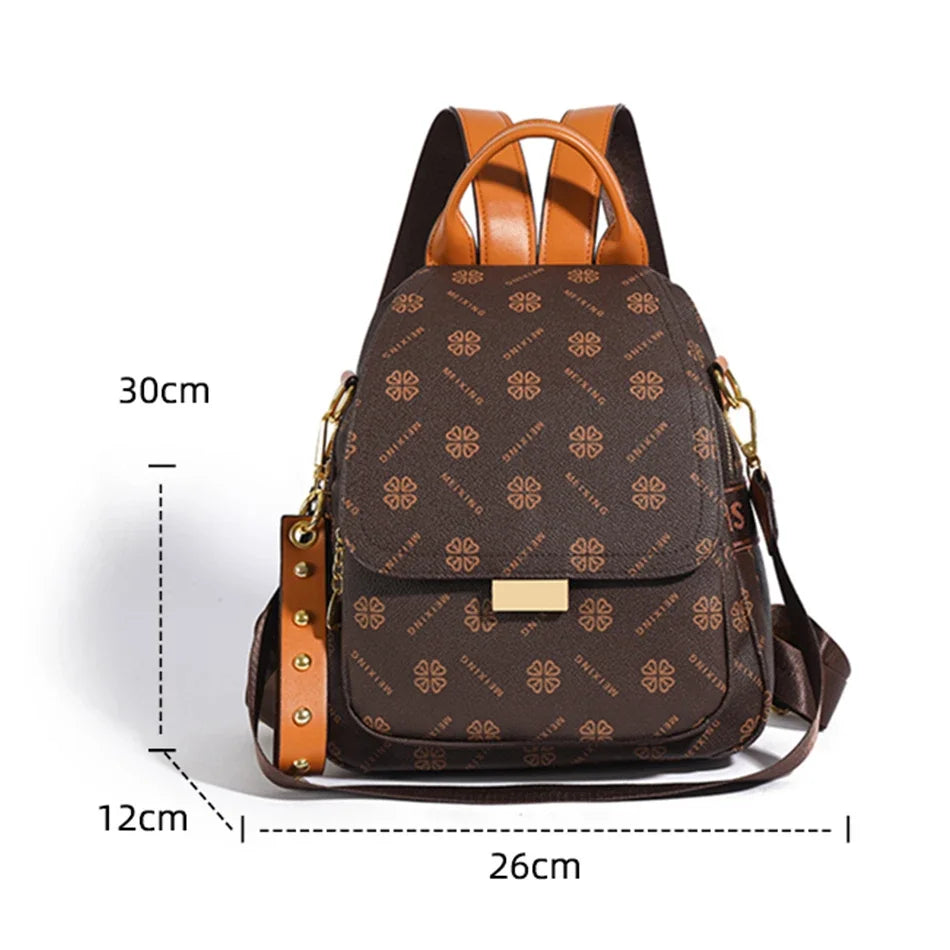 Women's Printed Leather Backpack Anti-Theft Elegant Bag