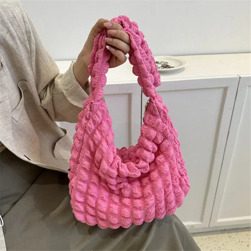 Quilted Pleated Shoulder Bag – Large Capacity Hobo Handbag