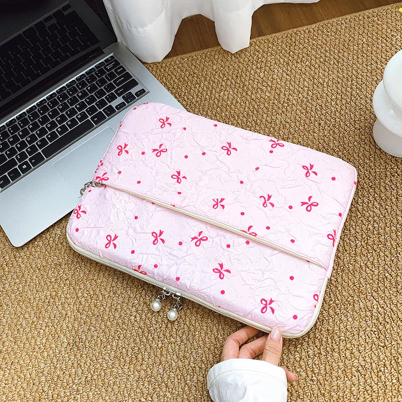 Professional Laptop Bag Pearl Accent Zipper 13 15 Inch Ruffled Texture Shock-Resistant Cover Work