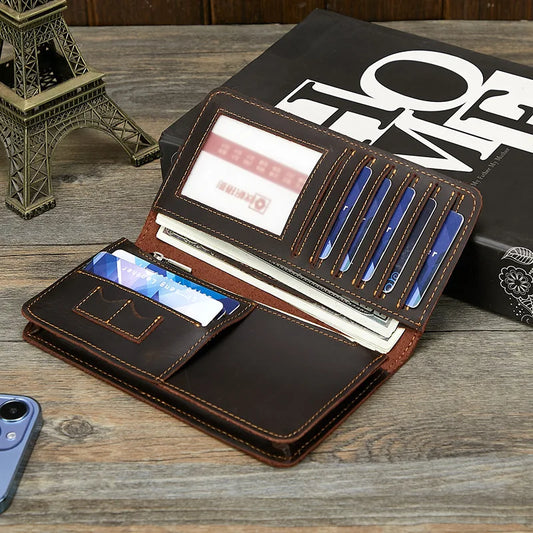 Long Real Leather Men S Wallet Large Capacity Multi-Card Pocket Change Multi-Function Retro Hand