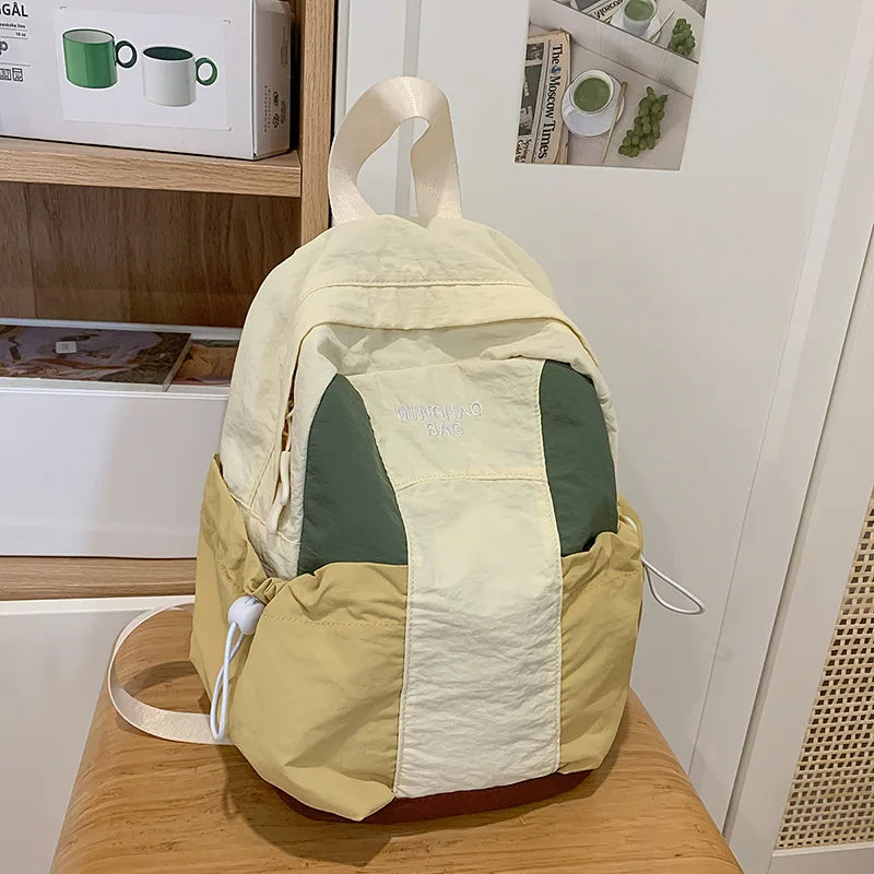 Cute Nylon Fabric Waterproof Backpack Contrasting Colors - Waterproof