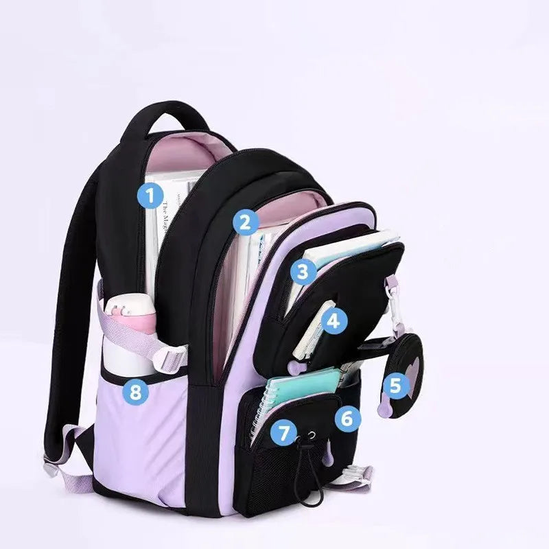 Love Pattern School Bag Backpack Pencil Case Lunch Three Piece Set Nylon Fabric Waterproof Boy Girl