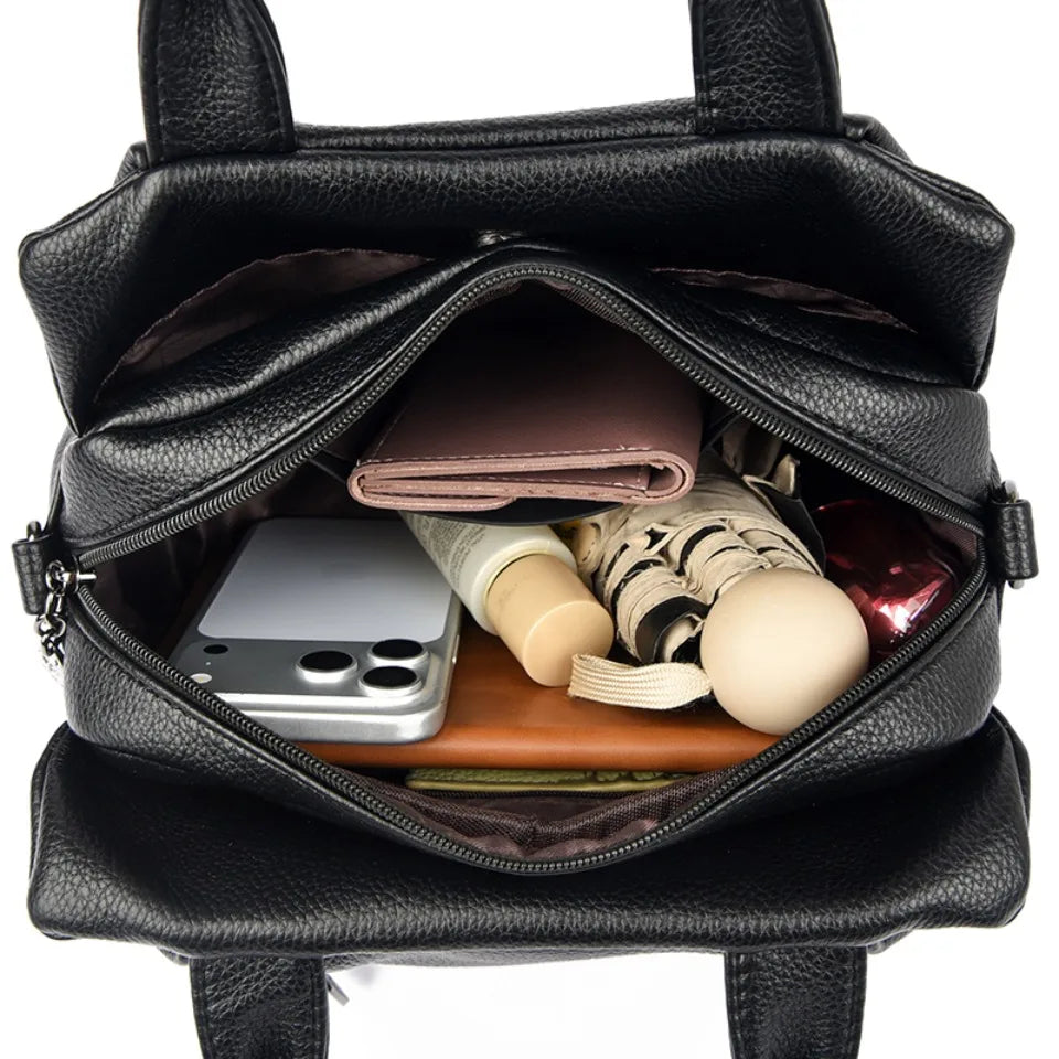 Soft PU Leather Handbag – Women's Large 3-Layer Shoulder Bag
