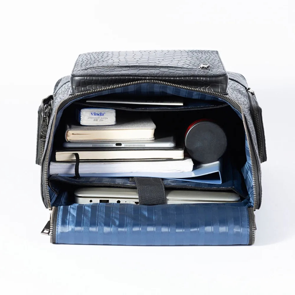 Multi-Pocket Large Capacity 16-Inch Computer Bag Men S Genuine Leather Crocodile Pattern High-End
