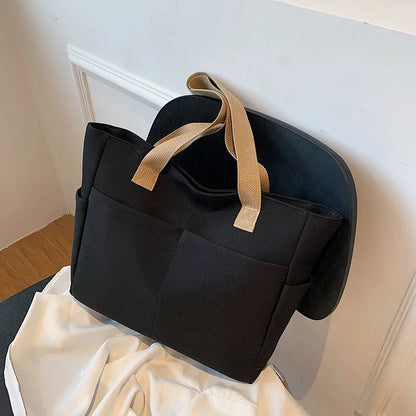 Large Capacity Canvas Tote Bag Casual Multi-Compartment Work Shoulder Bag Women Travel Work Commuter