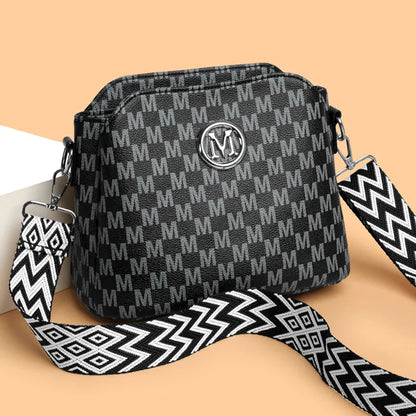 Monogram Crossbody Bag for Women – Retro Faux Leather Shoulder Bag