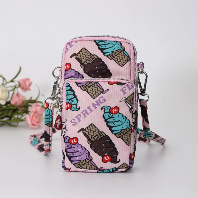 Nylon Shoulder Crossbody Phone Bag Women Sports Running Multi Layer Zipper Pouch Armband Bag