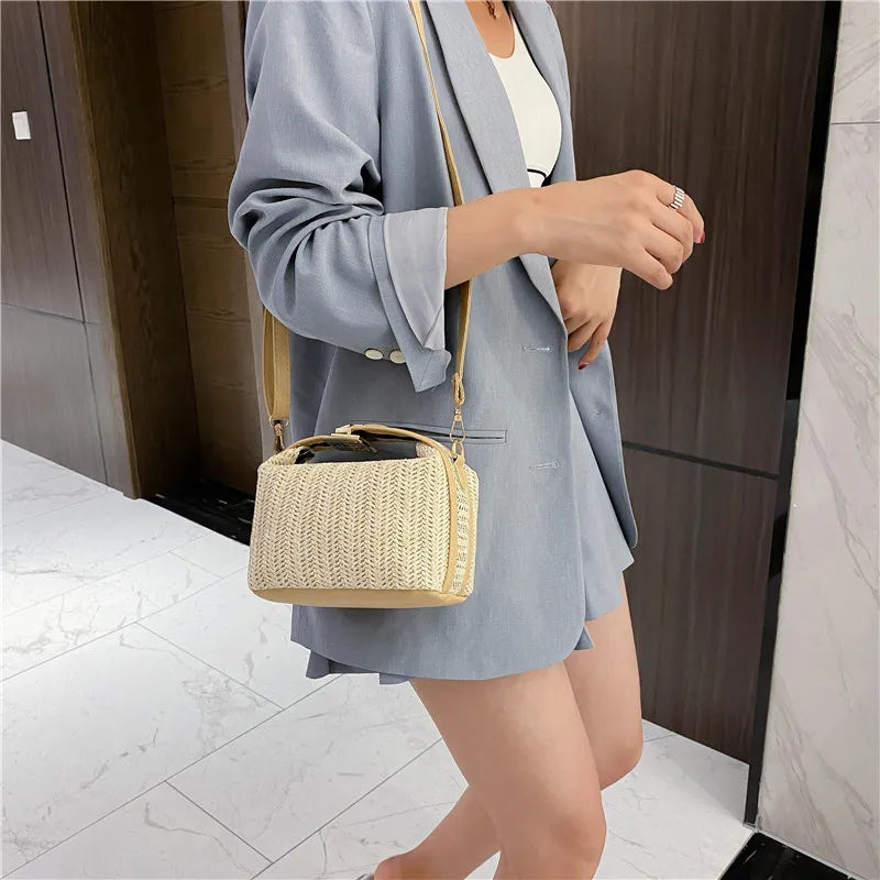 Homefish Summer Small Straw Handbag Trendy Shoulder Bag Woven Bucket Crossbody Casual Seaside Beach