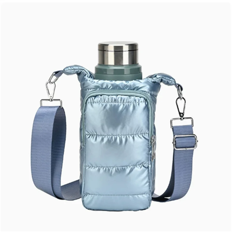 Water Bottle Carrier Crossbody Bag – Puffer Sling Holder with Pocket