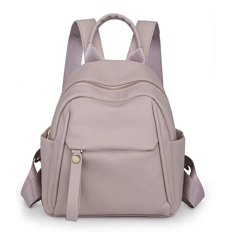 Litchi Pattern Leather Backpack Compact Casual Rucksack Top Handle Adjustable Straps Ideal Work