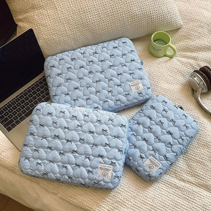 Bow Print Heart-Shaped Quilting Laptop Bag 11 Inch14 Inch15 Inch Scratch-Resistant Computer Daily