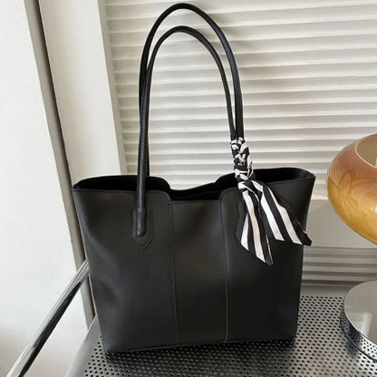 Large Faux Leather Tote Bag – Work Shoulder Purse with Scarf Detail