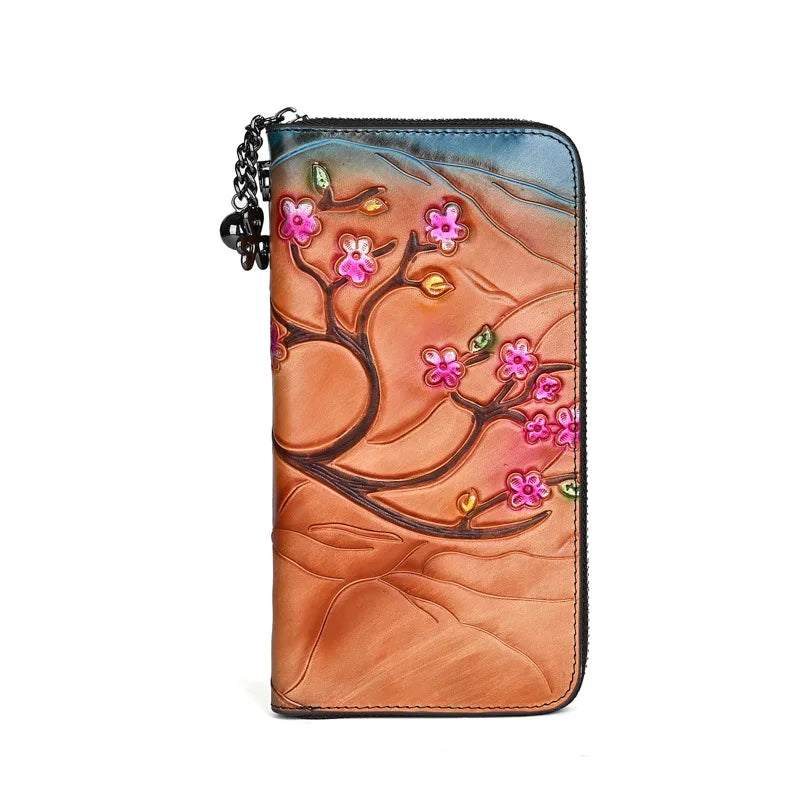 Retro Wallet Deer Head Holding Top Layer Cowhide Long Large-Capacity Mobile Phone Storage Zipper