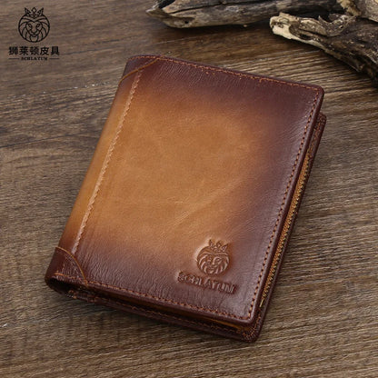 Top Layer Cowhide Anti-Theft Brushed Genuine Leather Wallet Men