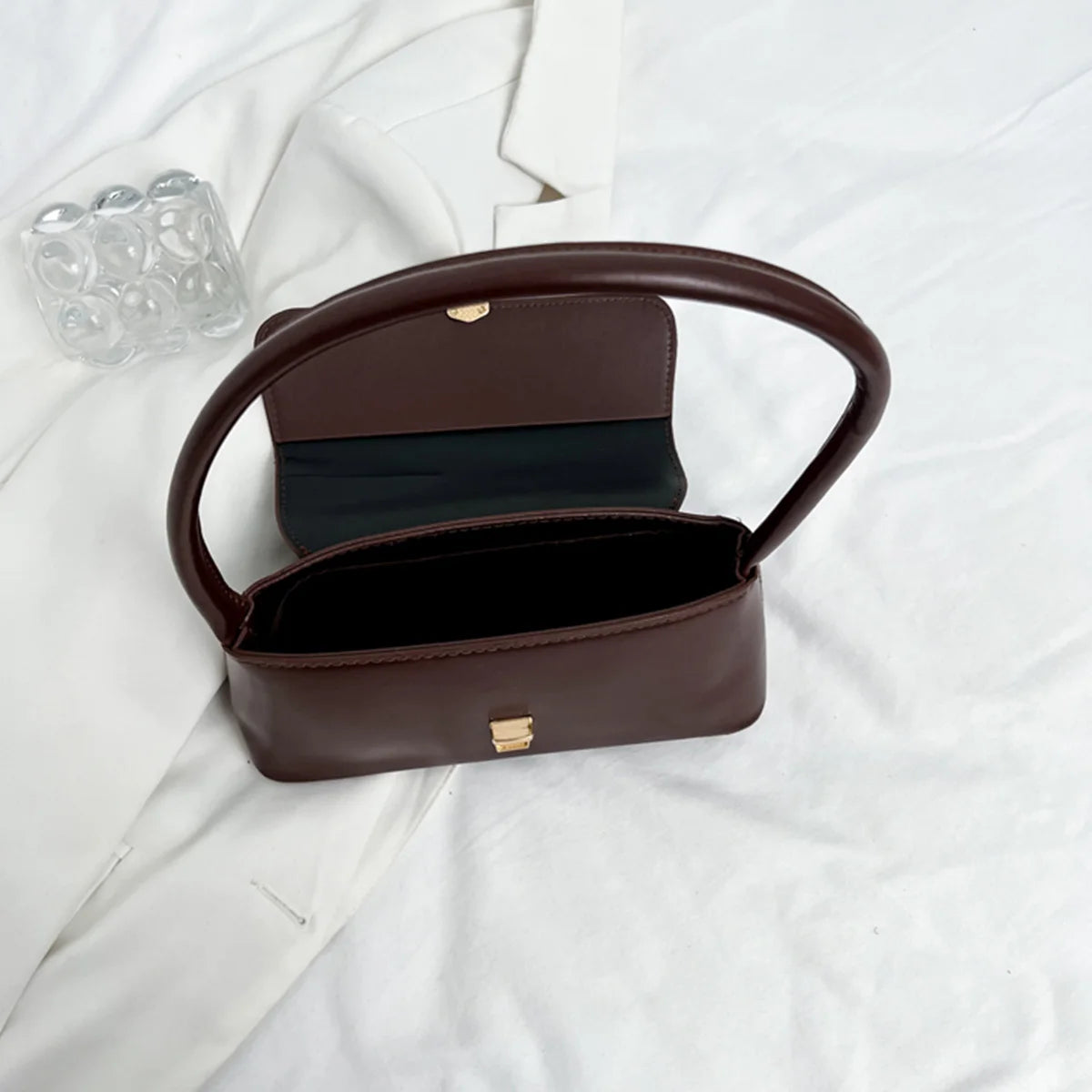 Vintage Glossy Shoulder Bag Leather Texture Gold Buckle Lightweight Large Capacity Pu Water