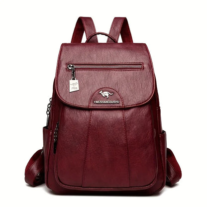 Faux Leather Women's Backpack – Large Capacity Casual Flap Bag