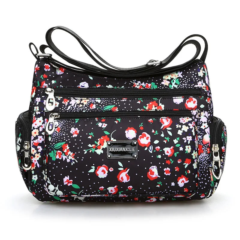 Floral Print Multi-Pocket Crossbody Bag for Women