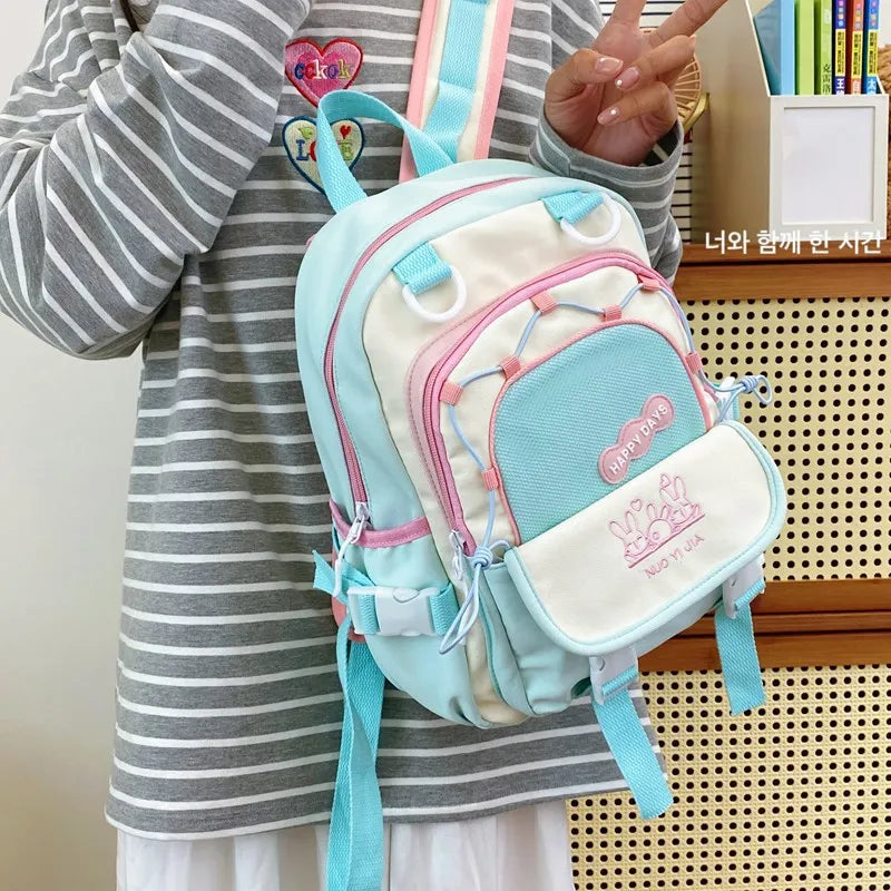 Cute Color-Blocking Backpack Female Students Large-Capacity Schoolbag