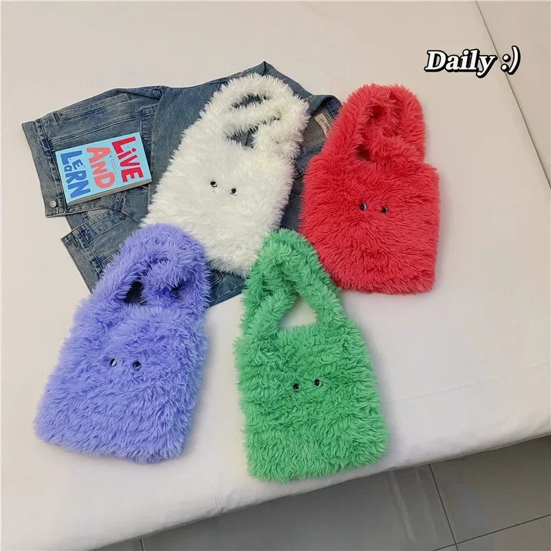 Fluffy Faux Fur Tote Bag Cute Y2K Handbag for Women