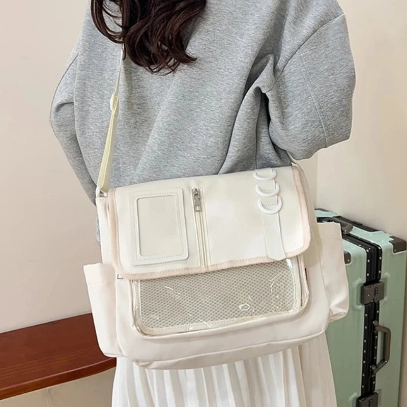 Y2k Japanese Harajuku School Bags Girls Transparent Itabag Shoulder Crossbody Bag Diy Badges Display