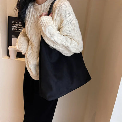 Faux Suede Tote Bag with Makeup Pouch – Large Capacity Women's Shoulder Bag