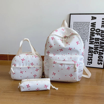 Campus Romance Trio Bow Pattern Backpack Handbag Quilted Multi-Pocket Large Capcity University Daily