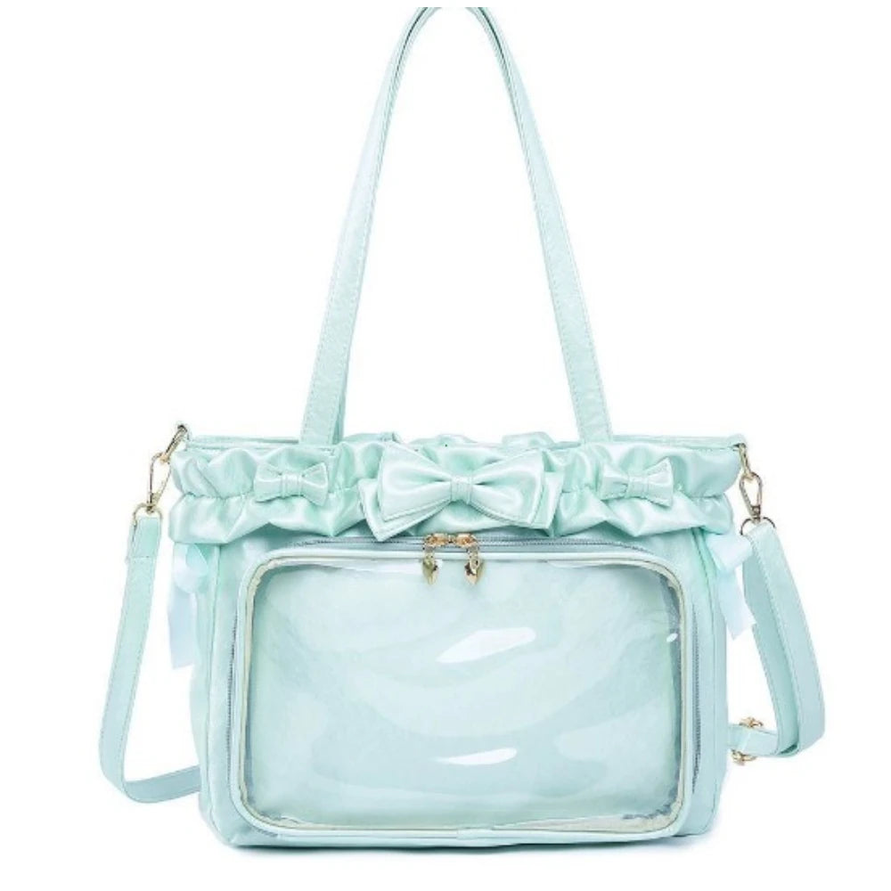 Lolita Women Ita Bags Pu Clear Window Diy Anime Badge Crossbody Shoulder Bag Subculture Ruched Jk