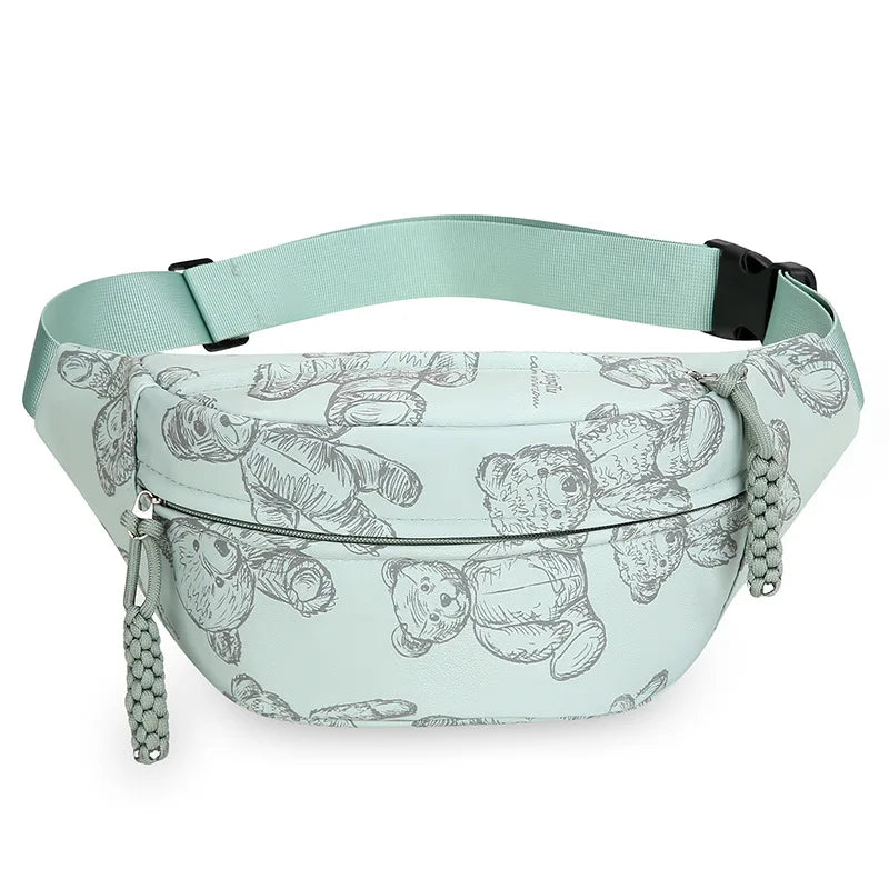 Cute Little Bear Crossbody Bag Women Casual Oxford Fabric Large-Capacity Single-Shoulder Waist Bag