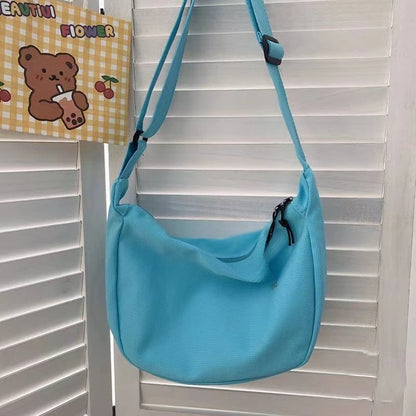 Canvas Crossbody Bag with Charm – Large Capacity Shoulder Bag