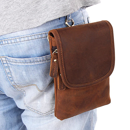 Genuine Leather Waist Bag Belt Men S Crossbody Bag Made Cowhide Retro Small Single-Shoulder