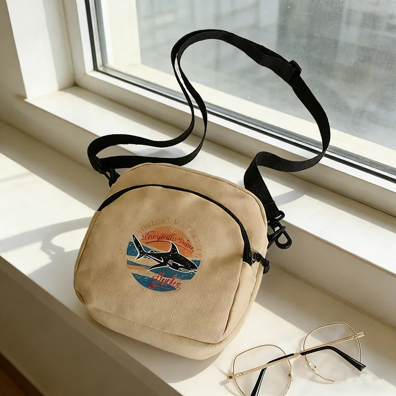Canvas Mini Crossbody Bag with Vintage Graphic Print