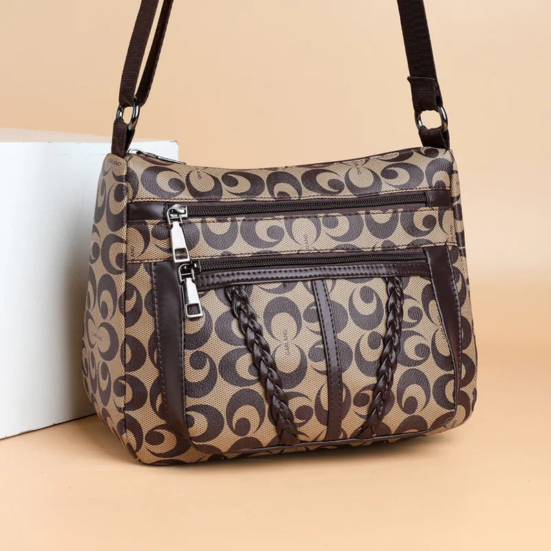 Monogram Print Crossbody Shoulder Bag – Women's PU Leather Handbag