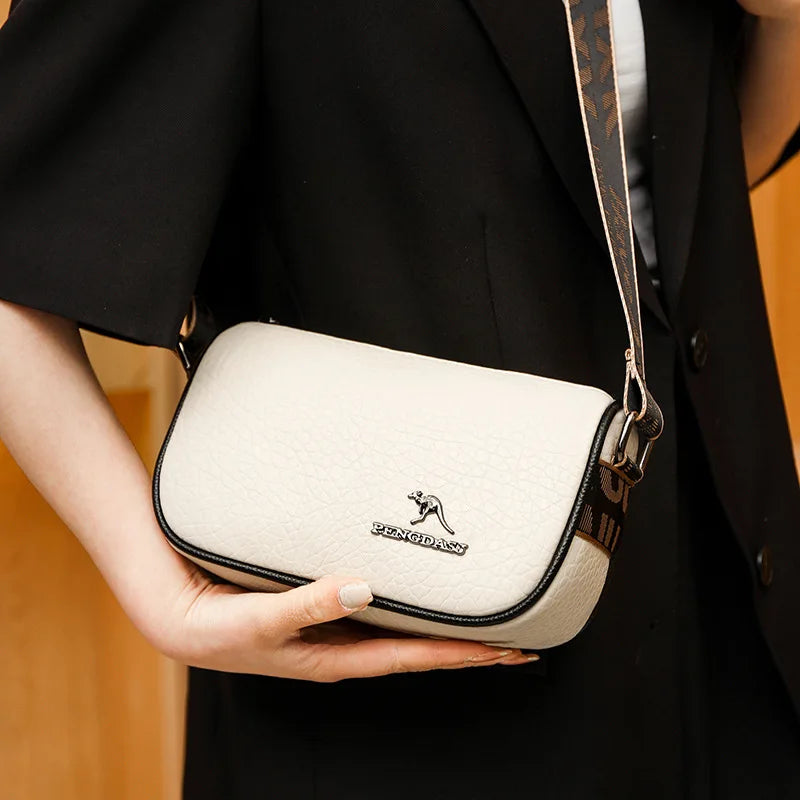 Litchi Pattern Leather Simple Stylish Oval Cross Bodys Bags Woman Large Capacity Single Shoulder Bag