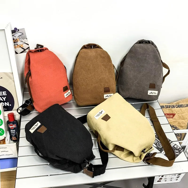 Cycling Men Women S Canvas Wear-Resistant Large Capacity Mobile Phone Storage Cross-Body Chest Bag