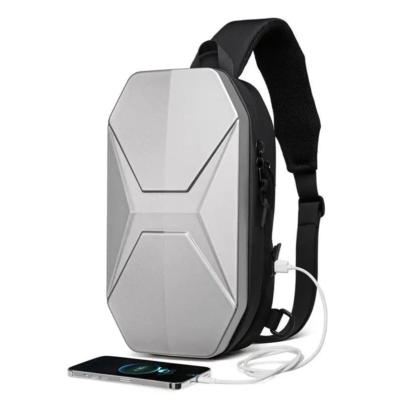 Functional Chest Bag Men Pc Hard Shell Crossbody Bag Large-Capacity Single-Shoulder Waterproof
