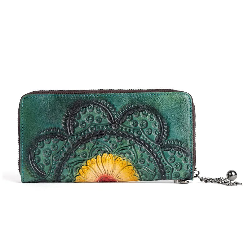 Women S Top Layer Cowhide Wallet Long Vintage Genuine Leather Wallet