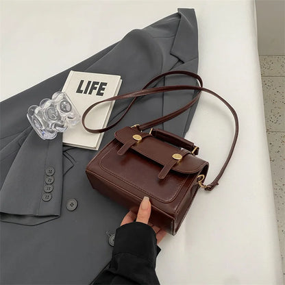 Vintage Crossbody Bag – Faux Leather Shoulder Bag with Plush Charm & Gold Button Detail