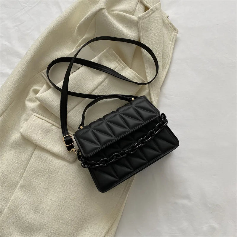 Quilted Mini Square Bag – Chain Accent Crossbody & Shoulder