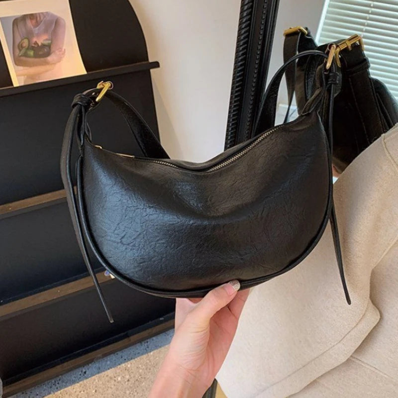 Faux Leather Crescent Crossbody Bag – Women's Casual Shoulder Bag