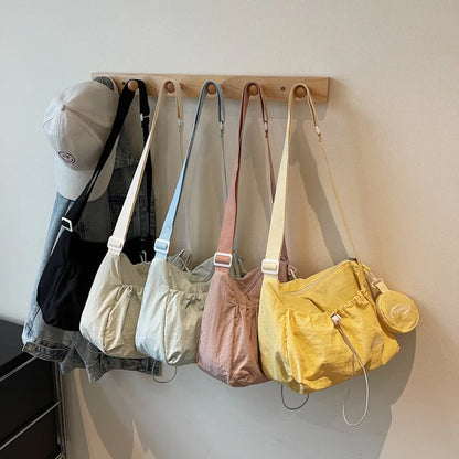 Nylon Drawstring Shoulder Bag with Detachable Mini Pouch