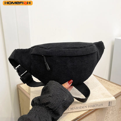 Homefish Casual Corduroy Belt Bags Women Fanny Pack Female Banana Waist Bag Hip Purse Shoulder